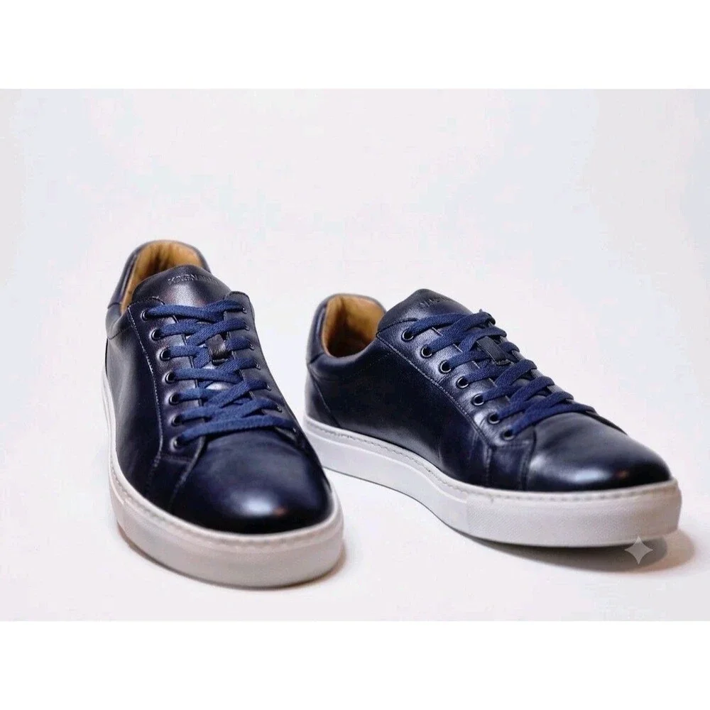 Magnanni Navy Leather Low Top Sneakers Size 13 M Spain Cupsole Mens 21419 EUC